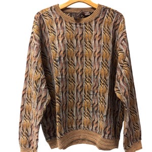 Jhane Barnes Mens Abstract Textured Knit Sweater Pullover Brown Gray XL