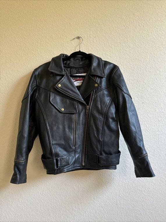 Vtg Heavy Leather Headquarters Motorcycle Black Lined Jacket