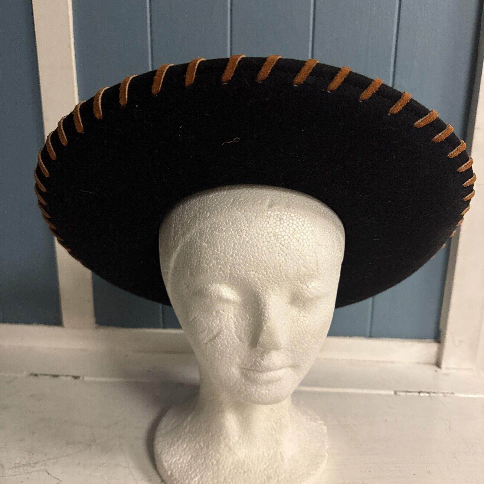 Vintage 100% Wool Black Wool Brown Leather‎ Hat Doeskin Felt NWT Doeskin Felt 100% Wool Hat Vintage | eBay main image 4