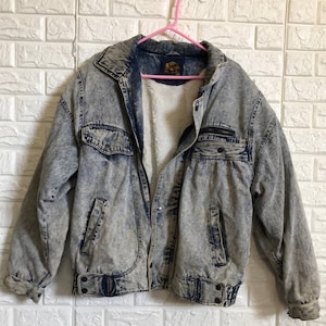 Vtg 90s Cianno 1997 Team of The Art Acid Wash Bleach Wash Denim Jacket Hong Kong