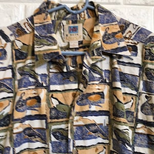 Vtg Avi Collection Kahala Hawaii Hawaiian whale print button down size XL