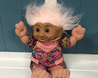 16" Ace Novelty 1991 Lalka Troll Skarb z Różowymi Włosami Różowy Diamentowy Klejnot