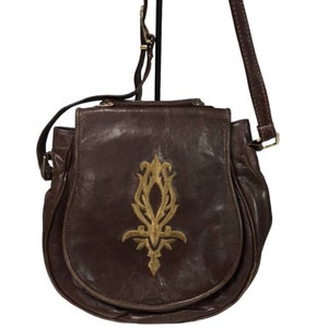 Vtg Pierre Mishael of California La Bon Bag Leather Crossbody Bag w/ embroidery
