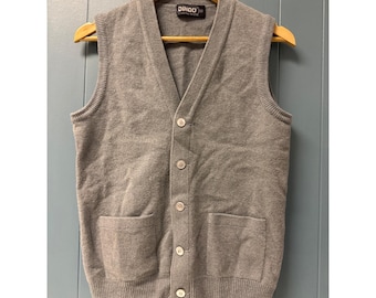 Vintage dingo lamswolmix trui vest mouwloos gebreid grijs damesmaat 36