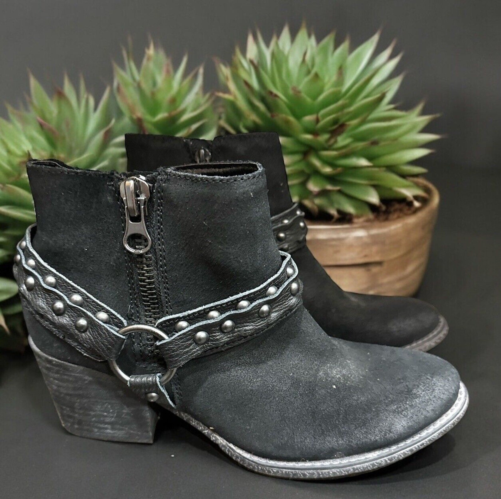 Crown Vintage Darveen Moto Boots Leather Side Zip Buckle Black Mens 10M Crown Vintage Women main image 3