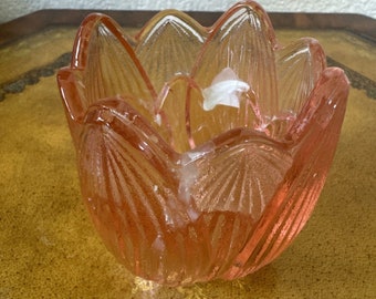 Vintage Fenton Glass Pink Lotus Flower Tealight Votive Candle Candleholder