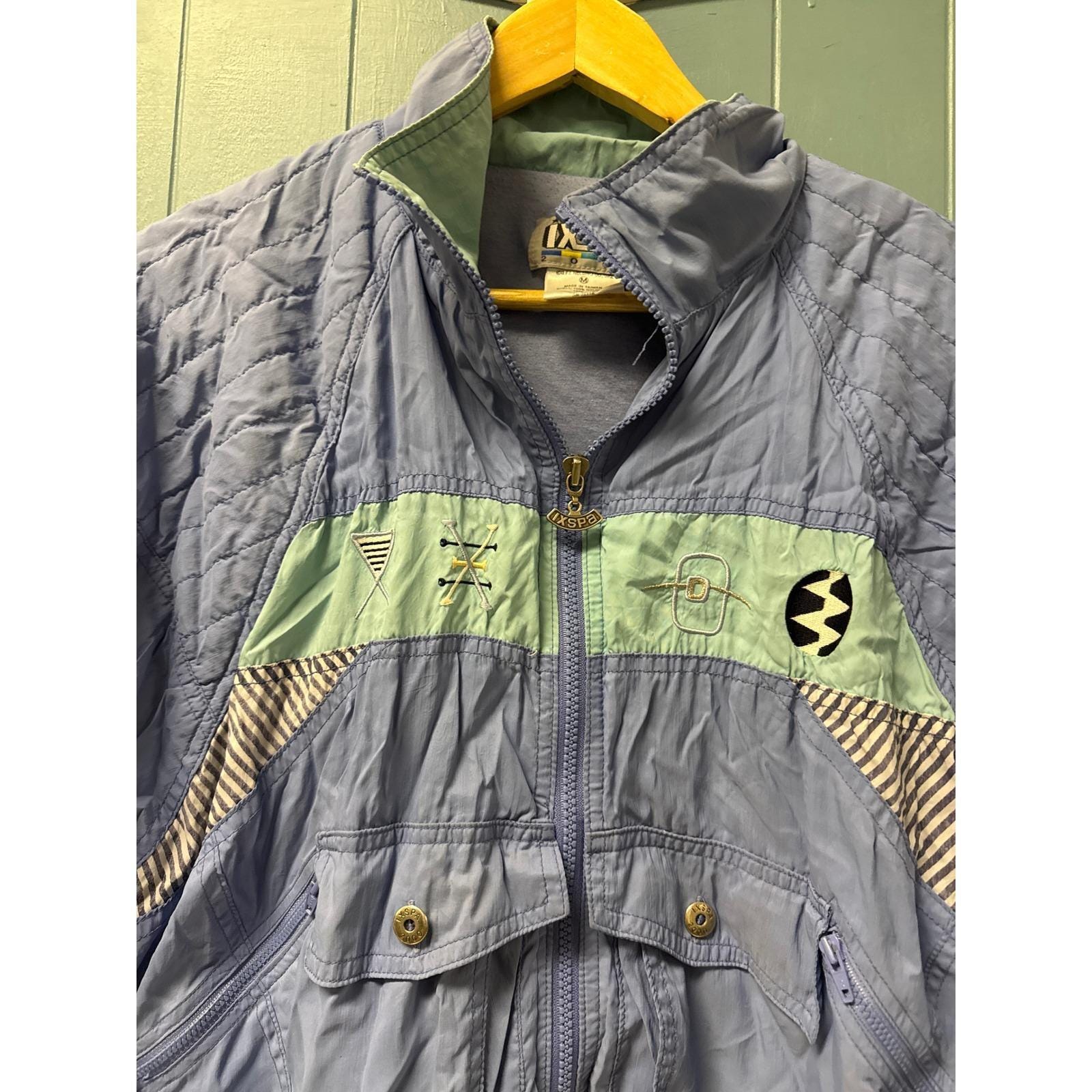 Vtg IXSPA 2000 Vintage Windbreaker Jacket Periwinkle 90s Abstract