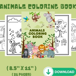 Puede incluir: Un libro para colorear en blanco y negro con una variedad de animales, incluyendo un mono, un elefante, un le&oacute;n y un rinoceronte. El libro mide 8,5 pulgadas por 11 pulgadas y tiene 21 p&aacute;ginas.