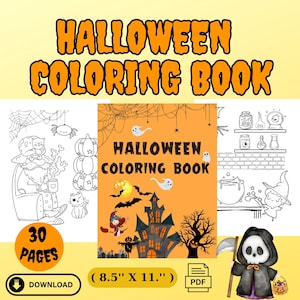 Libro da colorare speciale di Halloween carino speciale, libro da colorare di Halloween a tema carino, streghe, fantasmi, libro da colorare divertente, pagine da colorare digitali