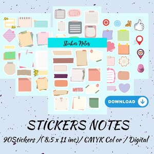 Könnte beinhalten: Ein Set mit 90 digitalen Stickern für Planer und Journale. Die Sticker sind in verschiedenen Formen und Größen, darunter Notizen, Flaggen und Herzen. Die Sticker sind in verschiedenen Farben, darunter Pink, Blau, Grün, Gelb und Orange. Die Sticker sind für den Druck auf Papier im Format 21,6 x 27,9 cm konzipiert und in CMYK-Farben.