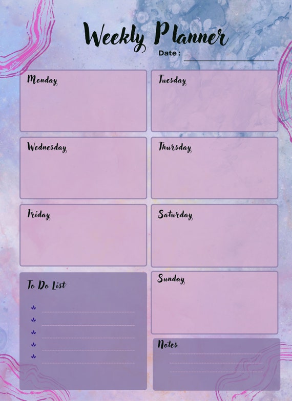 Weekly planner  PDF, 2023 Weekly Planner PDF, Planer PDF, Weekly Planner Marker
