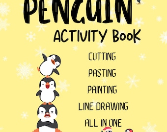 Süßes Pinguin 'Ausschneiden und Einfügen' Aktivitätsbuch, Lustiges Pinguin Aktivitätsbuch für Kinder, Ausschneiden und Einfügen Pinguin Aktivitätsbuch für Kinder zu Hause.