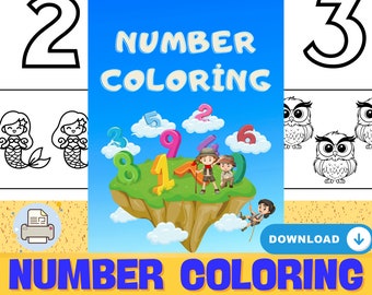 Libro para colorear de números perfecto para niños, atractivo libro para colorear de números, colorear números, actividad divertida para colorear números, libro para colorear números