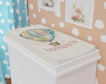 Hot Air Balloon Baby Changing Pad Cover, Vintage Decor Nursery, Watercolor BabyShower Gift, Personalized Present, Pastel