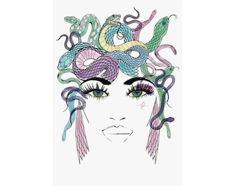 Arte mural colorido de Medusa femenina