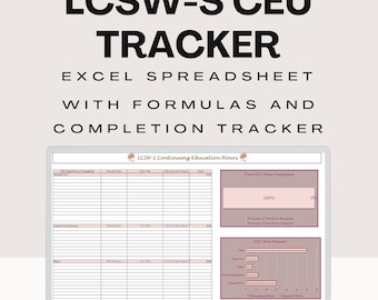 Hoja de cálculo de Excel para el seguimiento de CEU de LCSW-S de Texas / Rastreador de CEU personalizable y fácil de usar para supervisores de trabajadores sociales clínicos con licencia de Texas