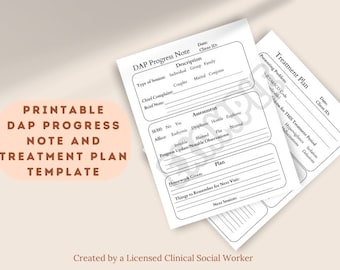 Nota de progreso DAP imprimible / Formato DAP / Notas de progreso / Notas de progreso de la terapia / Notas de progreso simples / Plan de tratamiento