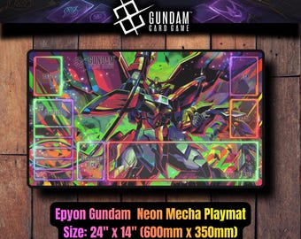 Epyon Gundam Neon Mecha Playmat – TCG-mat met zones, Sci-Fi-gamingoppervlak