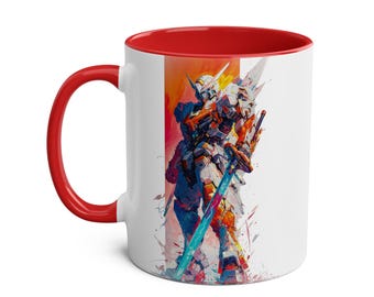 Taza de Gundam: Taza de café de mecha anime con asa de color