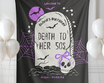 Custom Halloween 50th Birthday Banner Personalized Ghost Witchy Birthday Party Tapestry Turning 50 Spooky Bachelorette Backdrop