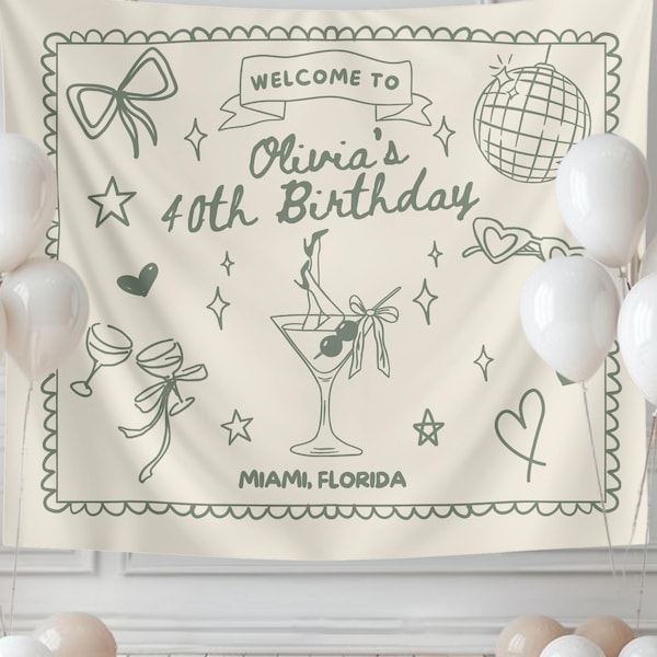 Custom Birthday Party Tapestry Banner, Personalized Photo Backdrop 21st 30th 40th 50th 60th B'Day