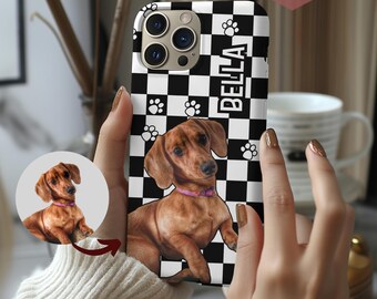 Custom Pet Phone Case with Pet Photo Name Retro Dog iPhone Case Custom Cat pet portrait I phone cover Personalized 16 15 14 13 12 pro max