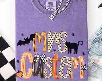 Teacher Halloween Group Shirts Custom Teacher Name Halloween Comfort Colors Shirt, Halloween Preschool Teacher Tshirt Spooky Teacher T-shirt