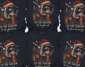 Custom Funny Raccoon Family Christmas Pajamas Matching Family Xmas Pajamas T-shirts Family Holiday Pajamas Christmas Party PJs Family Shirts