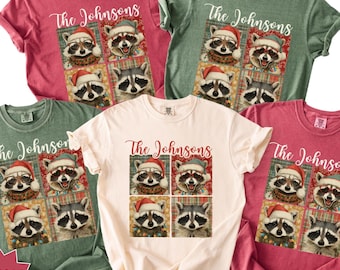 Custom Name Christmas Raccoon Shirt, Matching Family Christmas Shirts, Family Christmas Tee, Feral Raccoon Xmas Shirt Feral Christmas Tshirt