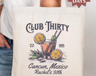 30th Birthday Tote Bag, Custom Club Thirty 30th Birthday Gifts 30th Birthday Party Gifts Birthday Tote Bag