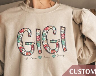Personalized Gigi Sweatshirt, Floral Lettering, Custom Grandmother Gift