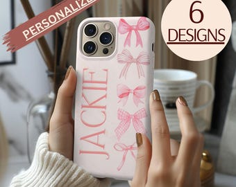 Personalized Coquette Bows Phone Case, Custom Name iPhone & Samsung Cover
