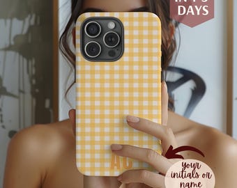 Personalized Gingham Pattern I Phone Case for iPhone 16 15 14 13 12 Pro Max Plus Gingham aesthetic Cell Cover Custom name Magsafe phone case