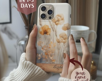 Personalized Wildflowers I Phone Case for iPhone 16 15 14 13 12 Pro Max Plus, Cottagecore Flower Cell Cover, Custom name phone case mom Gift