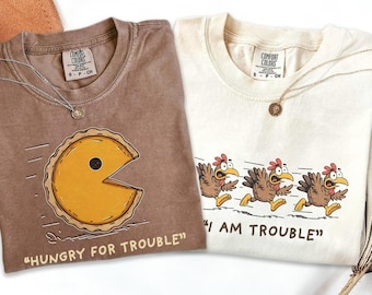 Funny Matching Thanksgiving Dinner Couples Comfort Colors Shirts, Pumpkin Pie Chasing Shirt, Couple Gift Fall Group Tshirts