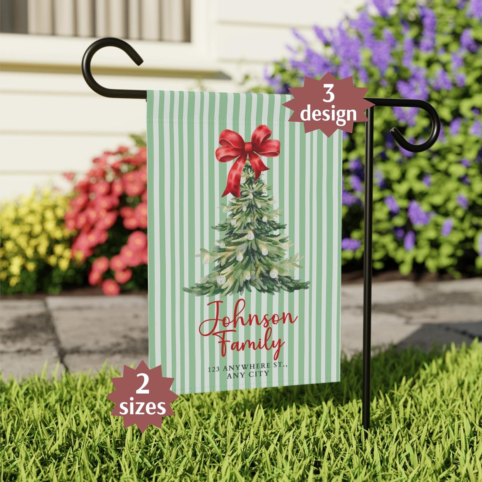 Personalized Christmas Garden Flag Custom Family Name Holiday Decor Outdoor Winter Yard Sign Festive Home Welcome Banner Seasonal Decoration - 12"x18", Design 1