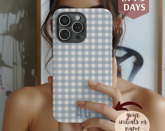 Personalized Gingham Pattern I Phone Case for iPhone 16 15 14 13 12 Pro Max Plus Gingham aesthetic Cell Cover Custom name Magsafe phone case