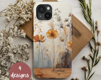 Personalized Wildflowers I Phone Case for iPhone 16 15 14 13 12 Pro Max Plus, Cottagecore Flower Cell Cover, Custom name phone case mom Gift