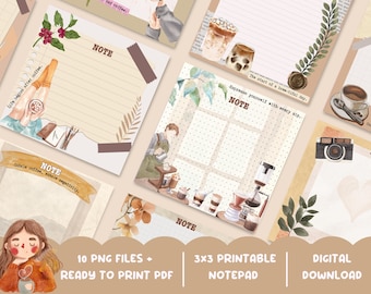 Coffee Lover Notepad: 3x3 Sticky Note Style, PNG + PDF (Digital Download)