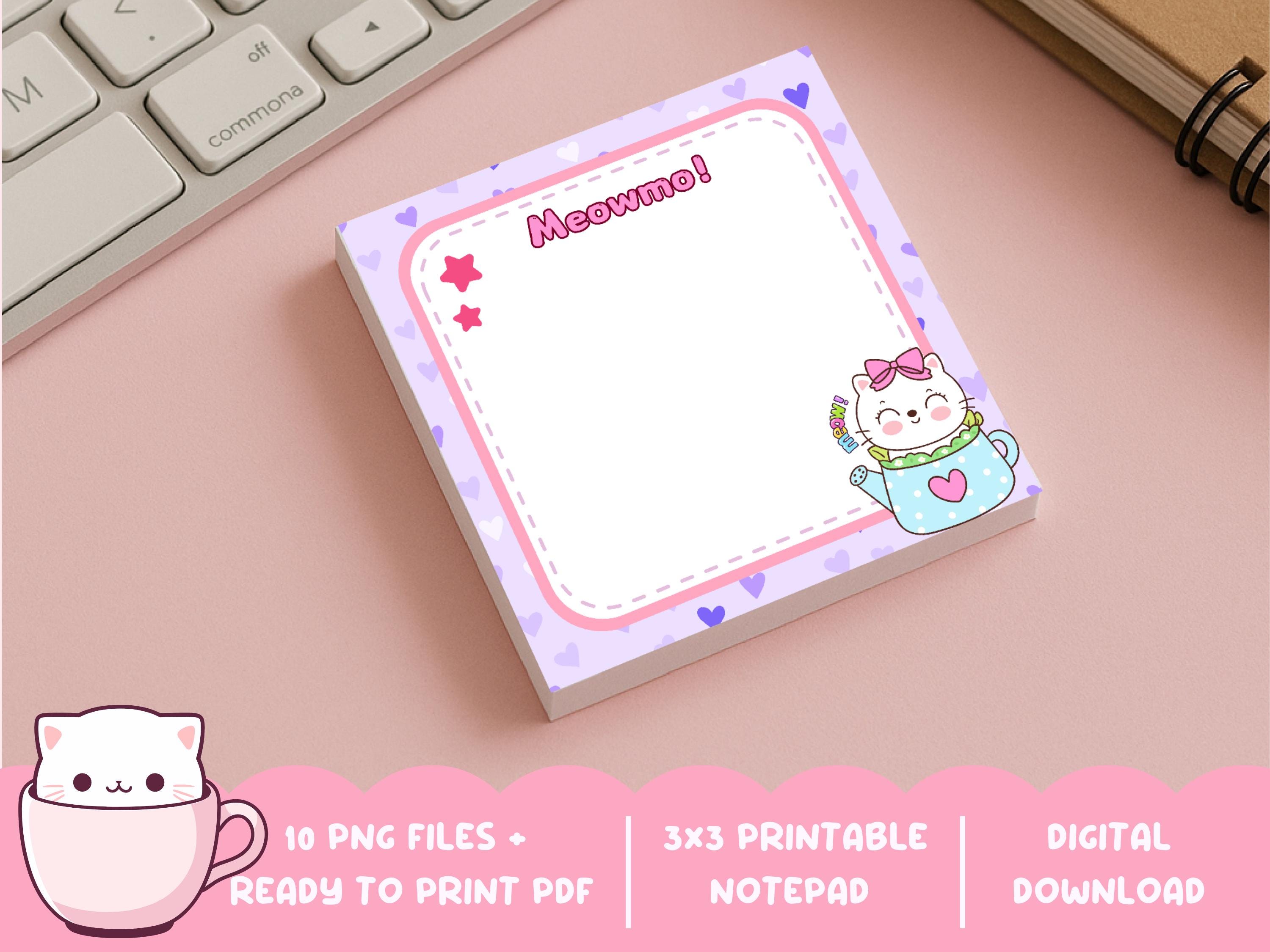 Cute Cat-themed Notepads | Printable 3x3 Sticky Note Style | PNG + PDF ...