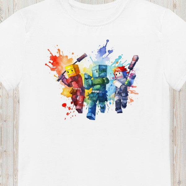 Roblox Style Watercolor T-Shirt for Gamers - Cool and Comfortable Tee for Kids and Adults - Unique Gift for Roblox Fans