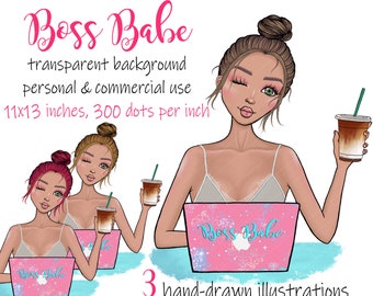 Boss babe clipart, planner girl stickers, girl boss stickers, girl boss art, fashion girl clipart, fashion girl art, boss girl art, PNG