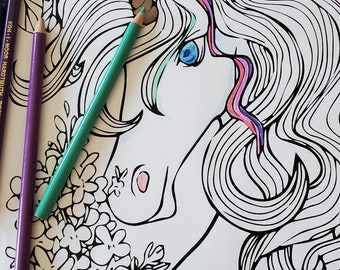 Tranquil Unicorn Coloring Page for Adults | Mindful Stress Relief Coloring Activity