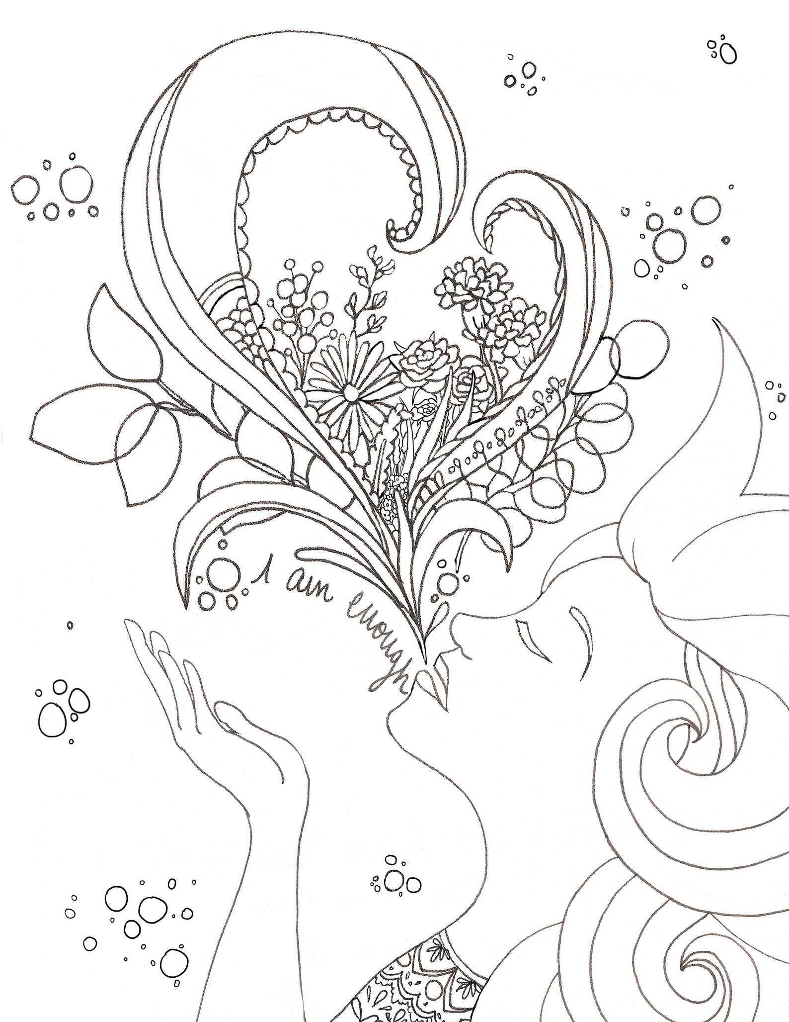 I Am Enough Coloring Page, Hand Drawn Beautiful Girl Design, Instant
