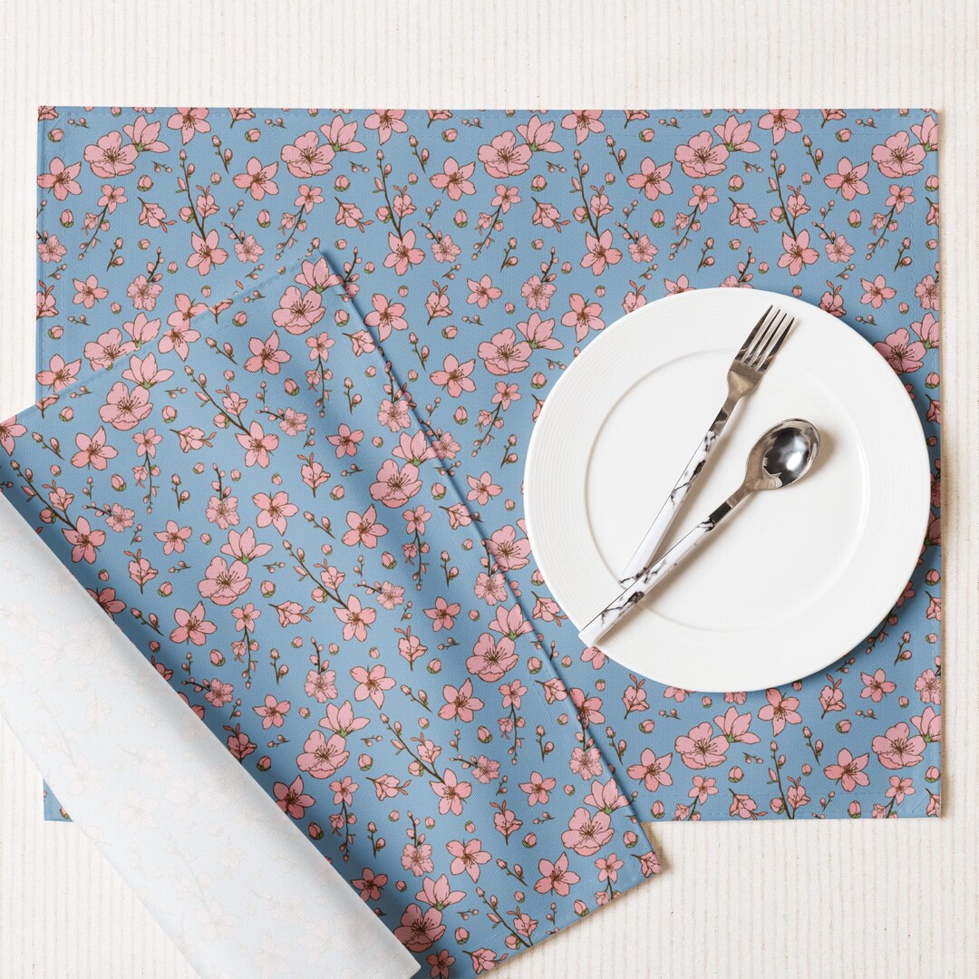 Cherry Blossom Placemats Set | Sakura Floral Table Decor, Spring Dining ...