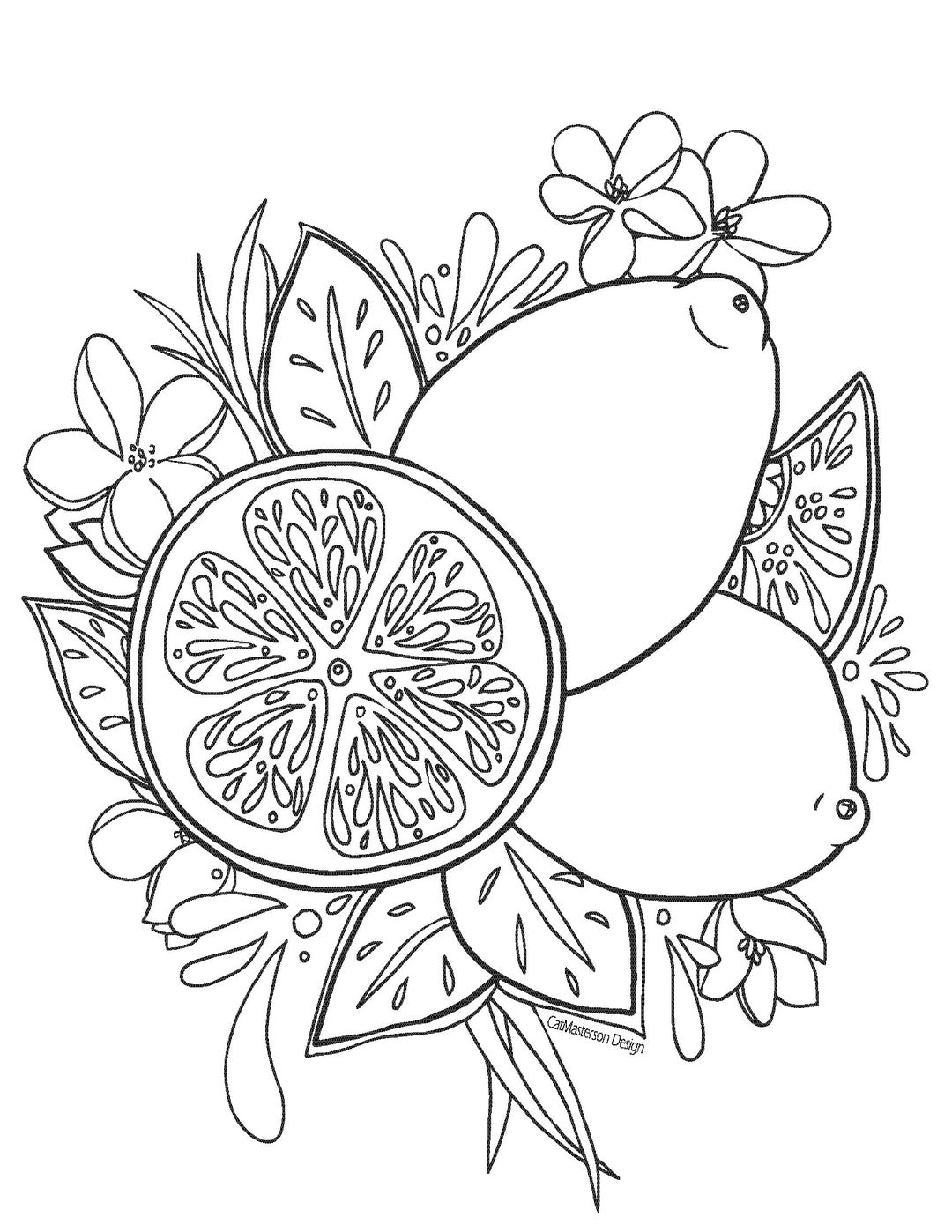 Lovely Lemons Lemon and Flower Coloring Page Intricate Hand-drawn ...