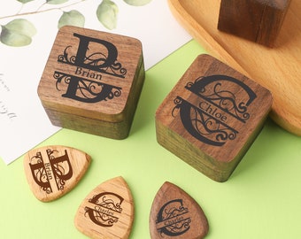 Personalized Walnut Guitar Pick Case, Engraved Plectrum Box