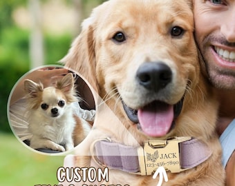 Custom Velvet Dog Collar: Personalized Portrait, Engraved ID
