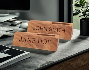 Laser Engraved Walnut Desk Name Plate, Custom Executive Desk Sign