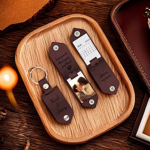Custom Picture Leather Keychain - Personalized Full Color Photo & Text - Memorial Gift for Family Lover - Unique Gift for Him